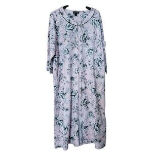 Miss Elaine Women's Floral 3/4 Sleeve Long Robe, Pink Black, Size Large, Zip